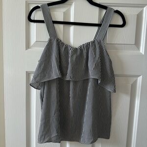 LOFT Black and White Striped Ruffle Camisole